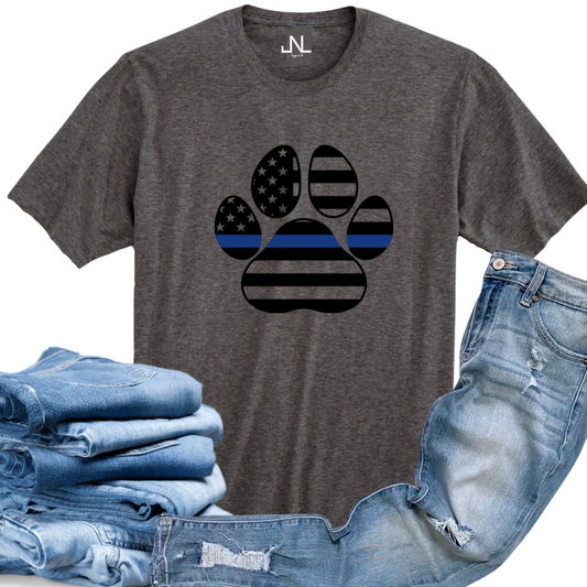 Blue Line Paw Print Graphic T-Shirt